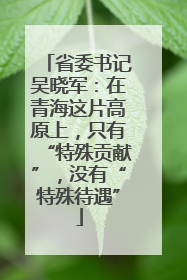 省委书记吴晓军：在青海这片高原上，只有“特殊贡献”，没有“特殊待遇”