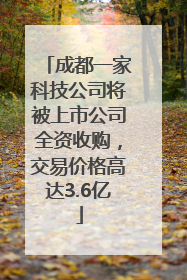 成都一家科技公司将被上市公司全资收购，交易价格高达3.6亿
